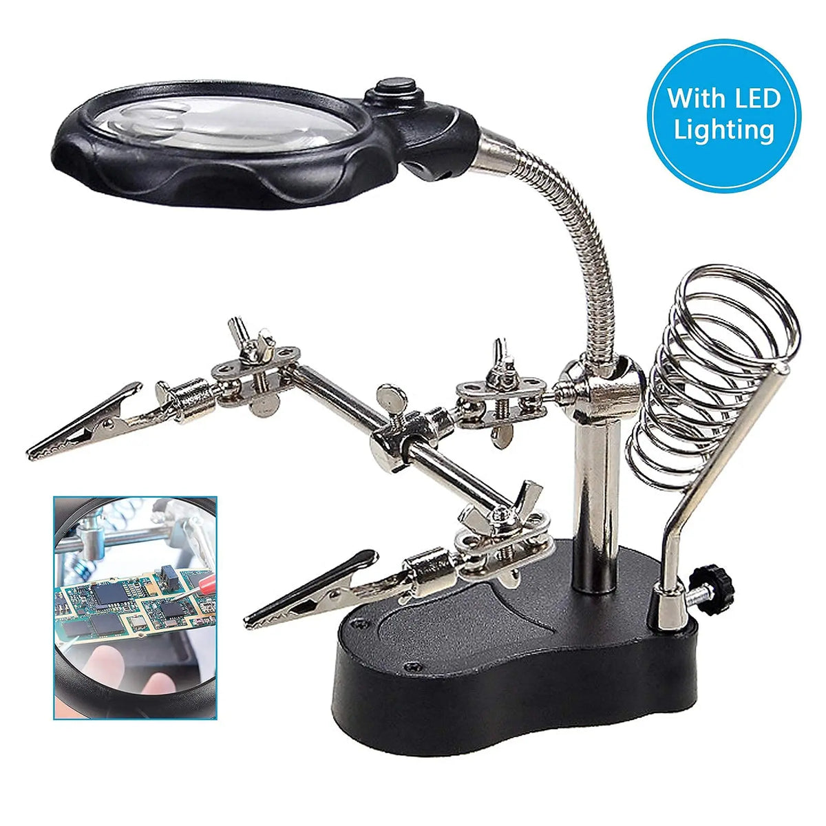 Helping Hands Soldering Station 3.5X 12X Magnifying Glass LED Lighted Magnifier with Auxiliary Clips Alligator Clamp Repair Tool