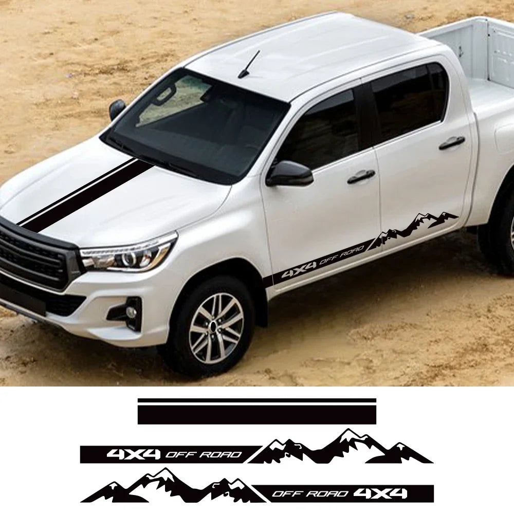 4x4 Off Road Mountain Hood and Side Decal Set, 3 pcs
