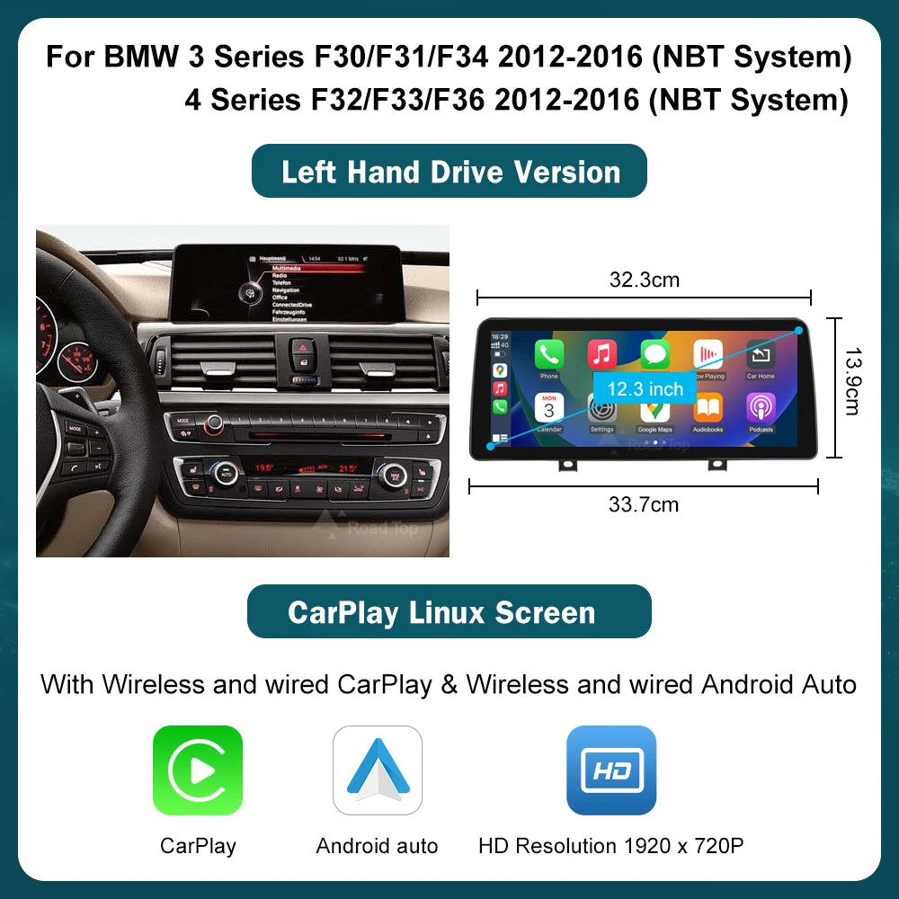 12.3-inch Wireless CarPlay Android Auto for BMW 3/4 Series 2012-2018 - image 11