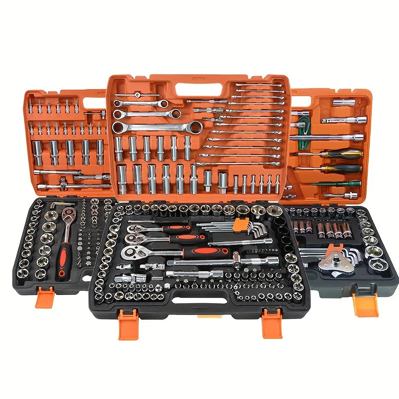 53-Piece Steel Car Repair Tool Set with Sockets and Case for Motorcycles