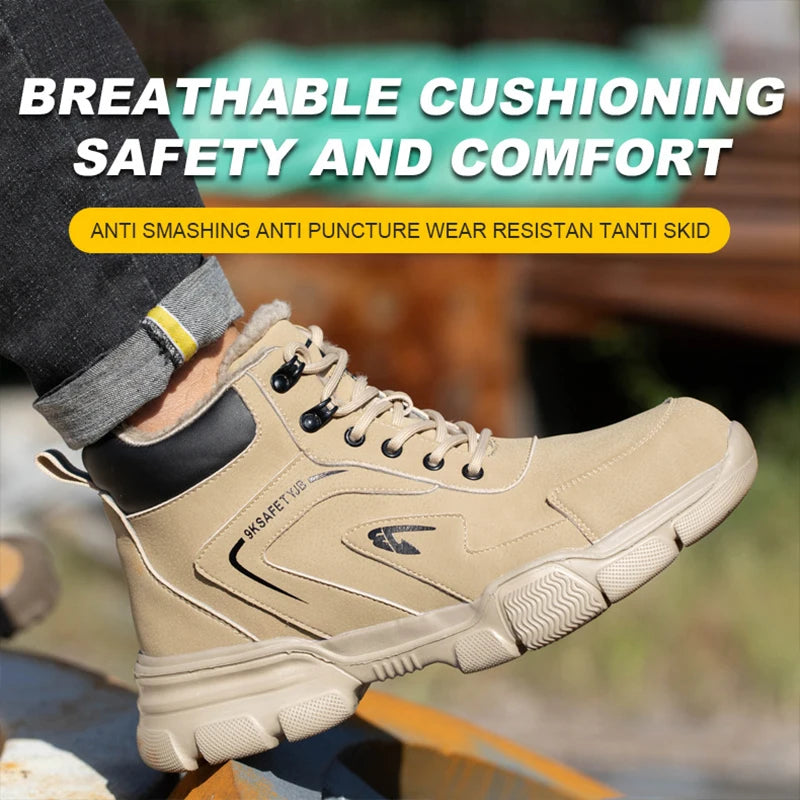Men's Steel Toe Work Boots Waterproof Anti-Smash Safety Shoes - Lightweight Breathable Sneakers Construction Workwear Size 36-46