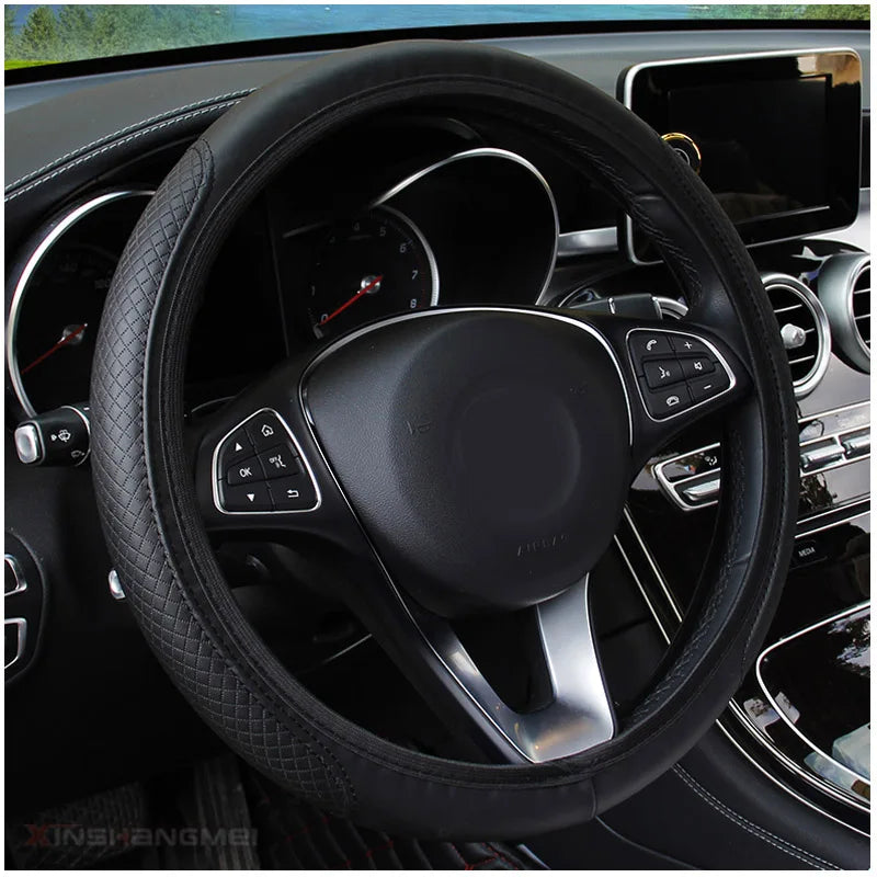 Universal Non-Slip Embossed Steering Wheel Cover, 37-38cm