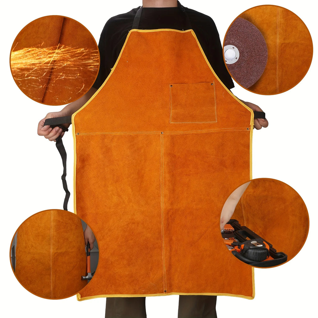 Leather Work Shop Apron, Buckle Straps, Heat & Flame Resistant Heavy Duty Welding Apron, Adjustable Fit for Men and Women