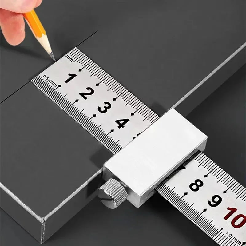 Precision Portable Steel Ruler with Limit Block for Woodworking