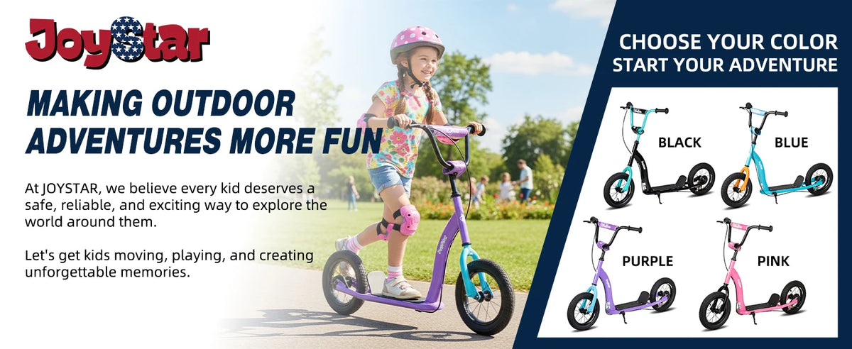 JOYSTAR 12" Kick Scooter for Kids 5+ Teens & Youth with Adjustable Handlebar Big Wheel 2-Wheel Scooter Rear Drum Brakes