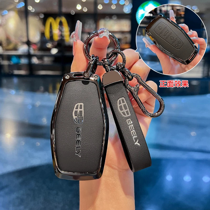 Car Key Fob Cover Case Shell Holder Set For Geely Coolray X6 Emgrand Global Hawk GX7 Remote Accessories Car-Styling Keychain