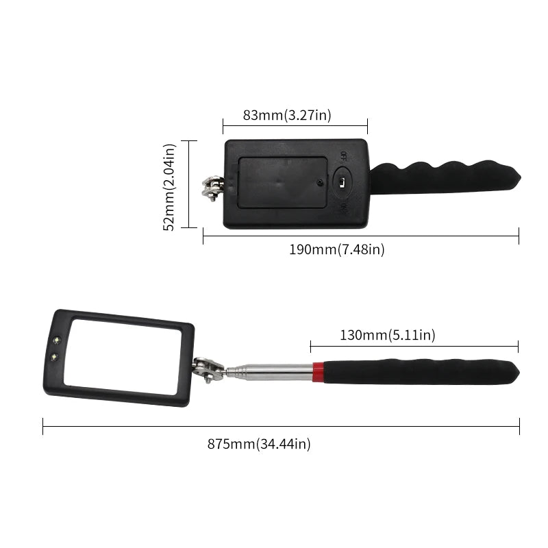 Telescoping Flexible Head Inspection Mirror Car Bottom With Light Adjustable Detection Mirror Magnification Inspection Mirror