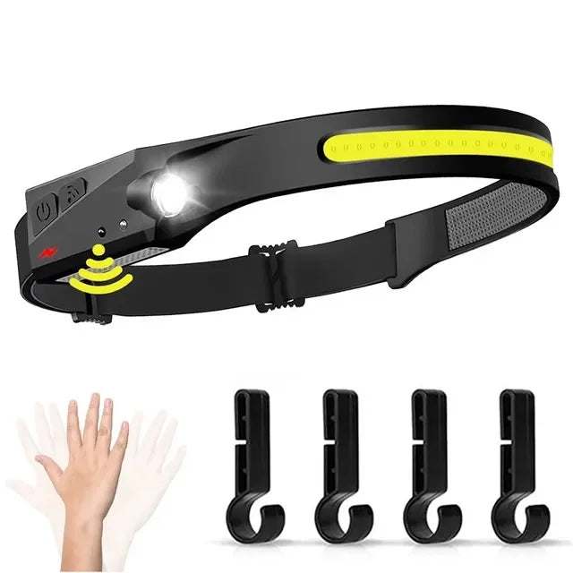 Motion Sensor LED Headlamp, Rechargeable with 5 Modes for Camping & Fishing