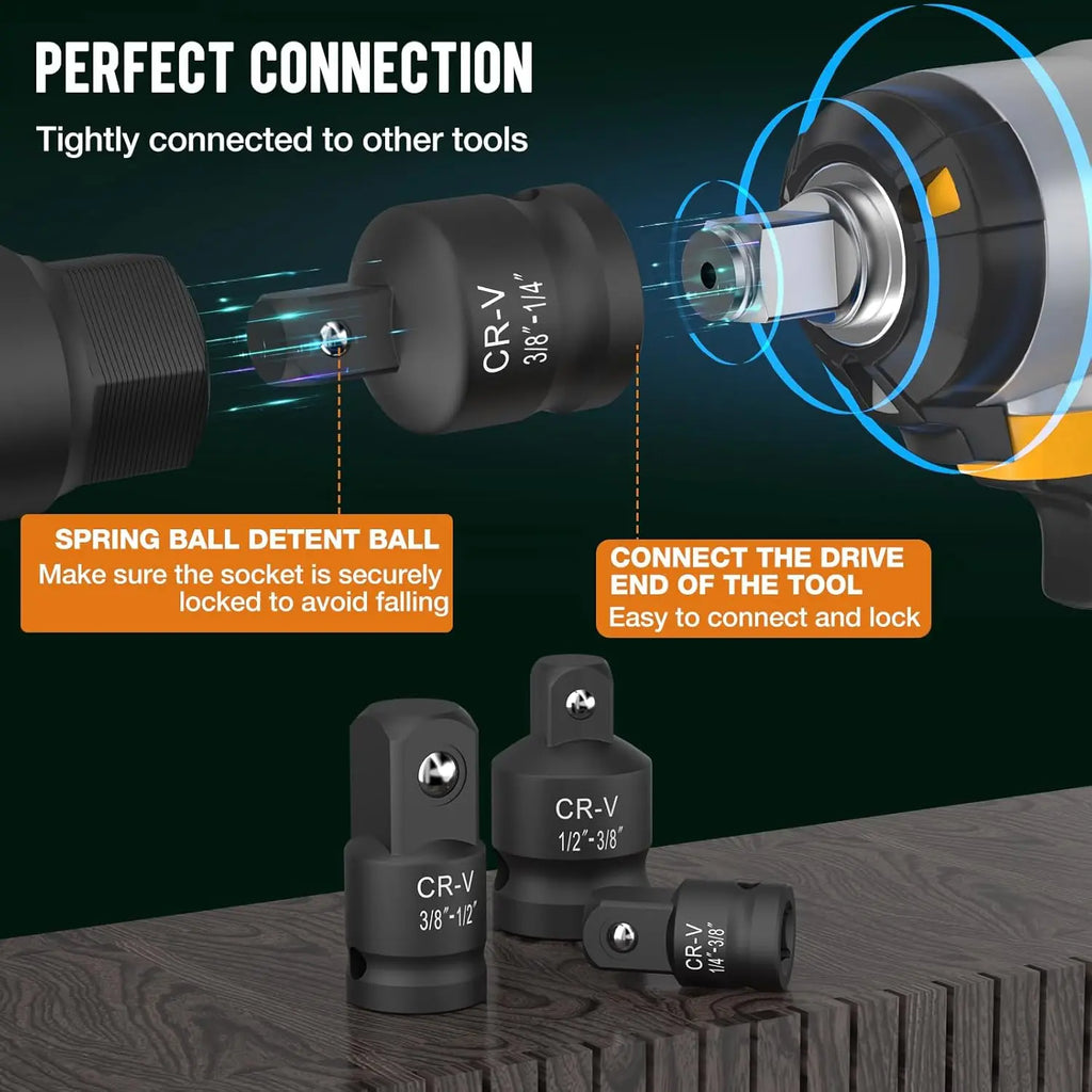 4-8PCS Impact Socket Adapter and Reducer Set, 1/4' 3/8' 1/2' Impact Adapter Set Breaker Bar Wrench Conversion Kit Mechanic Tools
