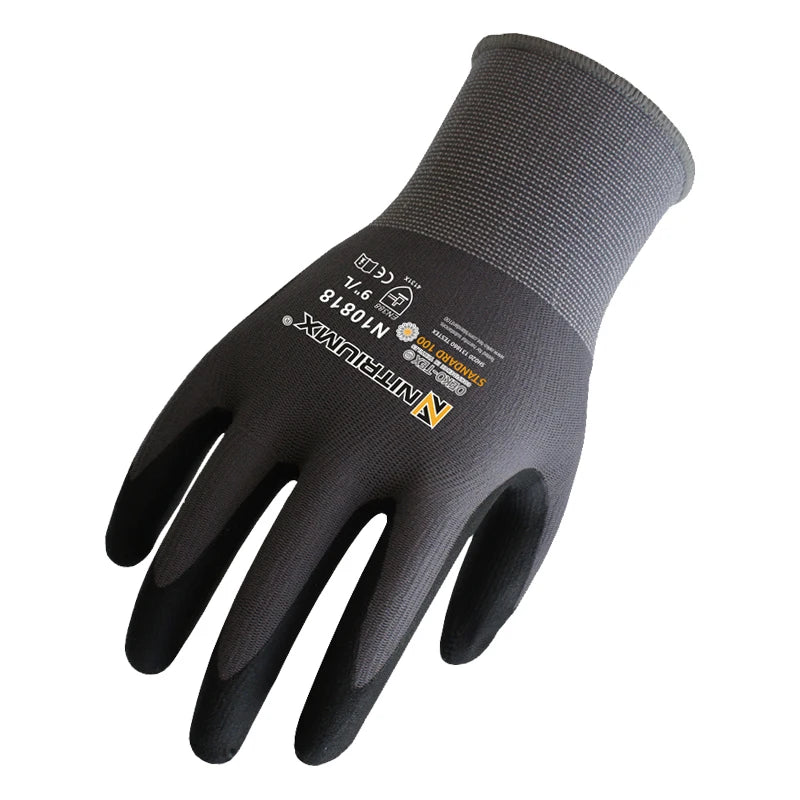 Safety Work Gloves Seamless Knit Nylon Glove with Black Micro-Foam Nitrile Grip Ideal for General Purpose Automotive Improvement