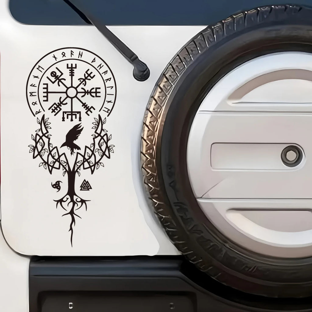 Viking Compass Yggdrasil Raven Vinyl Decal for Car, Truck, or SUV