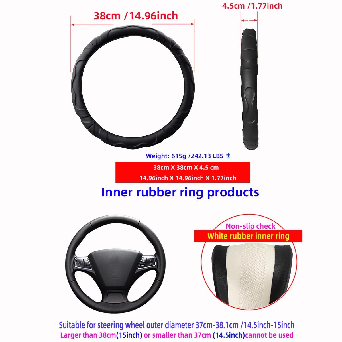 Faux Lambskin Plush Steering Wheel Cover, 14.5 to 15 Inch