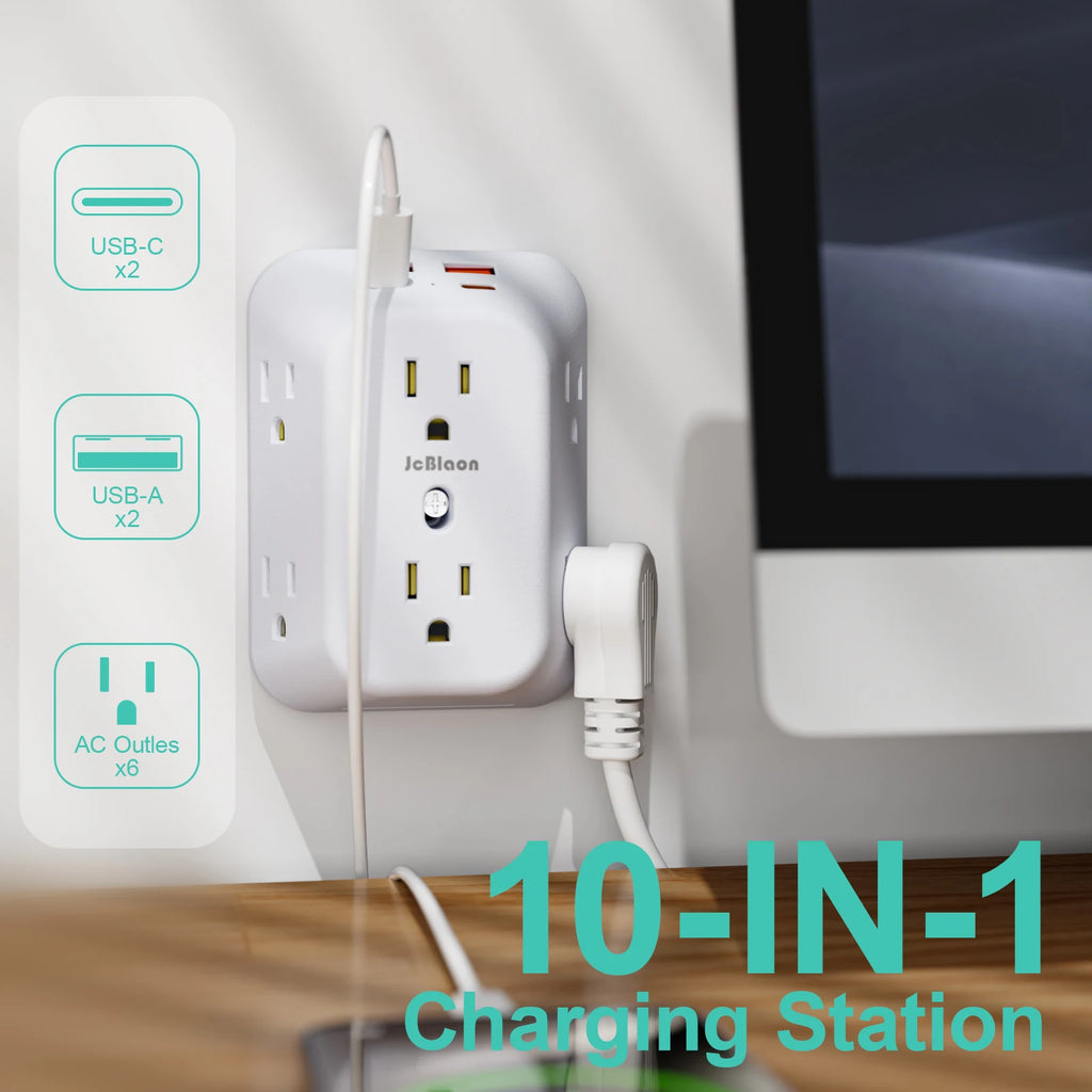 6-Outlet Surge Protector with 4 USB Ports (2A + 2C)