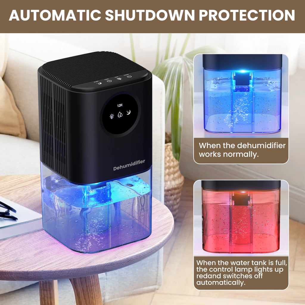 Silent portable dehumidifier 35oz with night light and timer for bedrooms