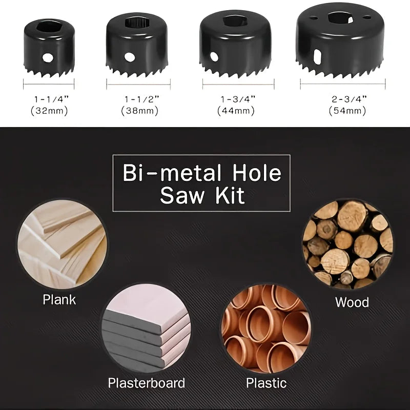 6-Piece Carbon Steel Hole Saw Kit – Wood, PVC & Plastic