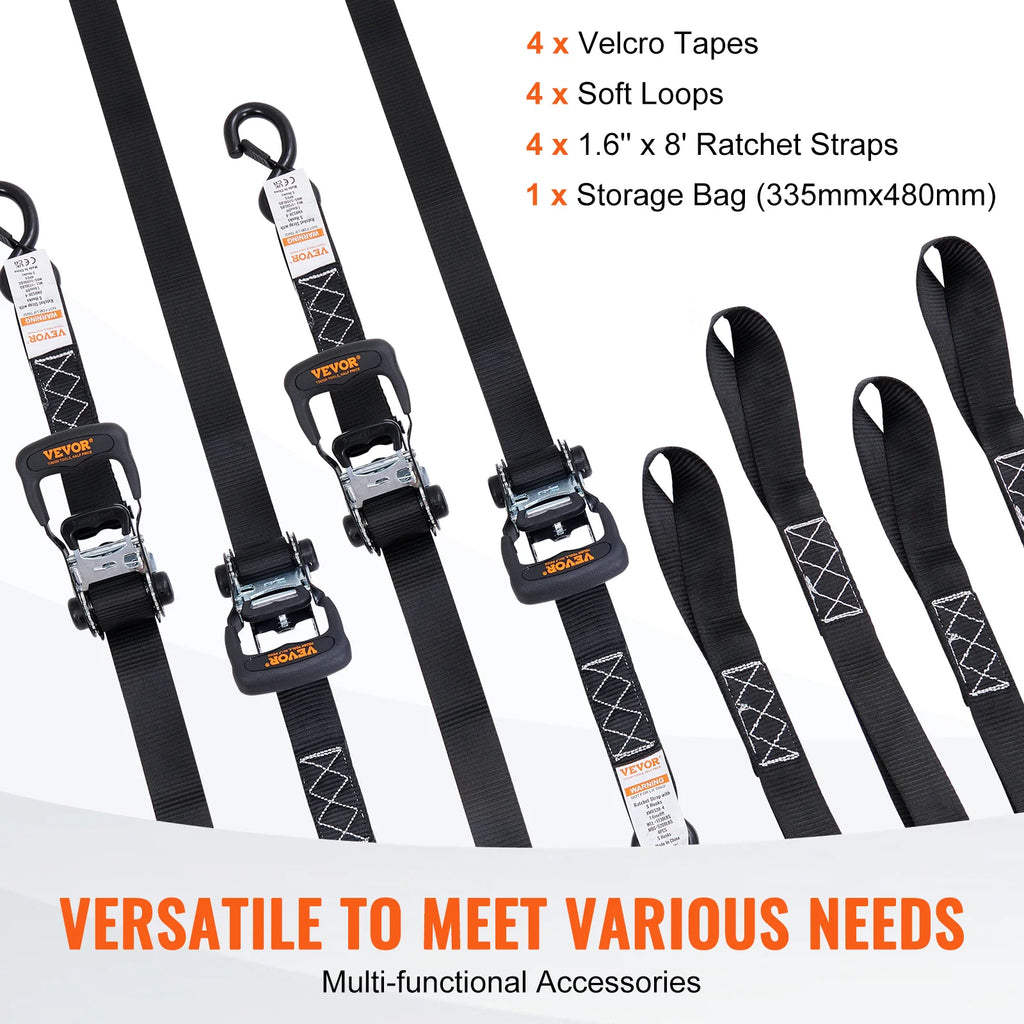 4pcs Trailer Ratchet Tie Down Straps with Padded Handles for Cargo and Motorcycle