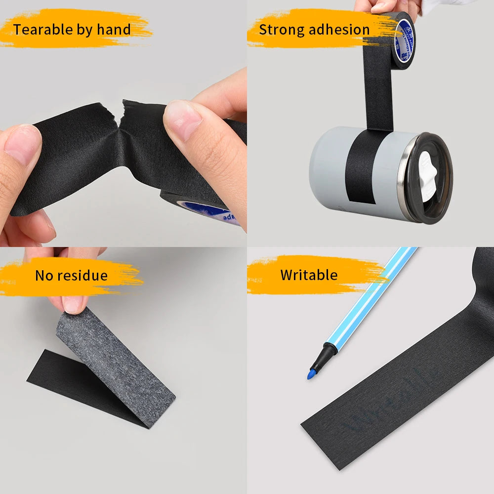 10/20/50M Black General Purpose Masking Tape for Home, Office, School Stationery, DIY Arts, Crafts, Labeling