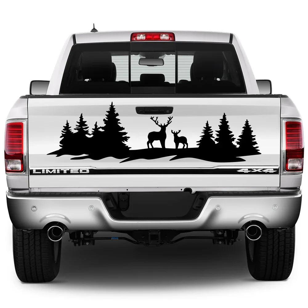 Hunting Deer and Trees Tailgate Decal for Trucks and SUVs