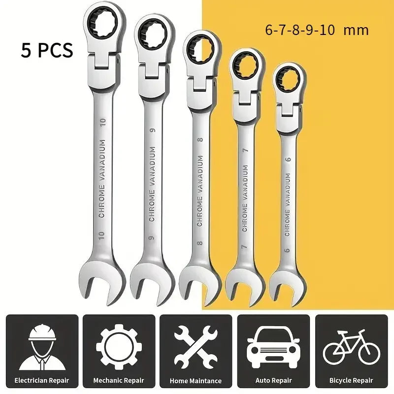 Ratcheting Combination Wrench Set, 6-22mm Metric Flex Head Ratcheting Wrench, Chrome Vanadium Steel Spanner with Bag