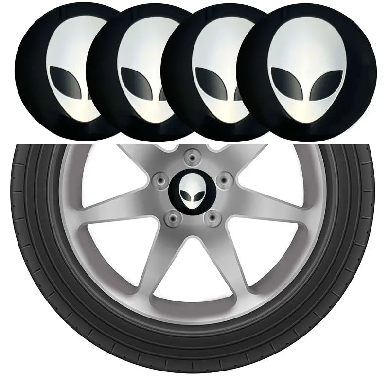 3D Alien Head Wheel Center Cap Stickers, 56mm 4-Pack