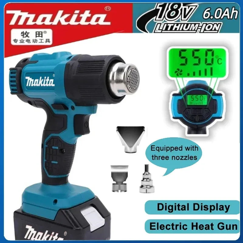 Industrial Cordless Hot Air Heat Gun, Handheld Electric, Adjustable Temperature, 18V Battery Compatible
