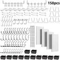 158PCS Metal Pegboard Wall Organizer, 12*24 Inch Black Pegboard Panels Tool Organizer Kit with Accessories Hooks and Bins
