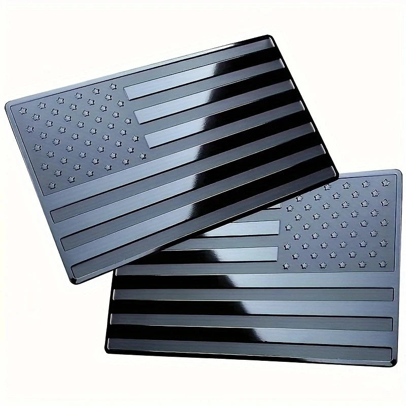 Matte Black 3D American Flag Metal Stickers for Car and Truck, Pair