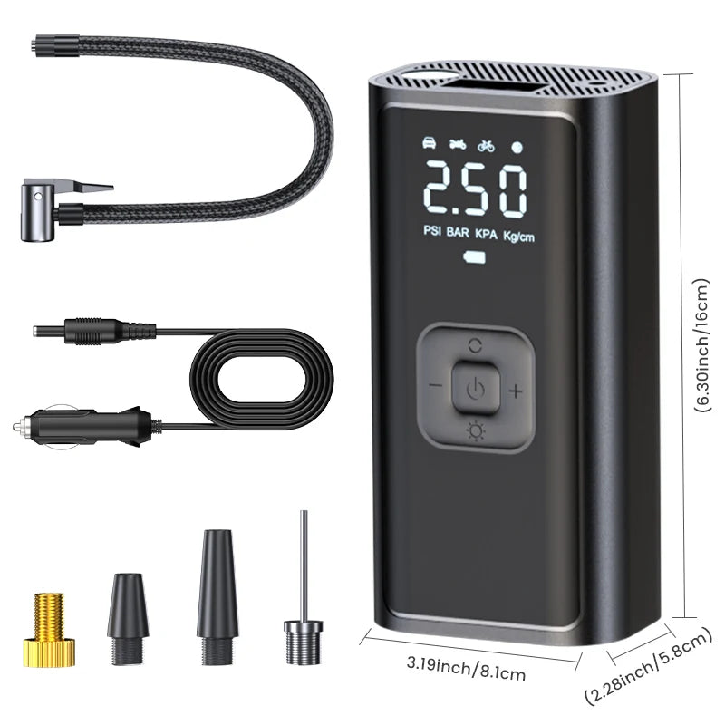 Portable Car Tire Inflator Fast Air Compressor with Accurate Pressure - Quick Inflation for Motorcycle/ Bicycle/ E-bike/ Ball