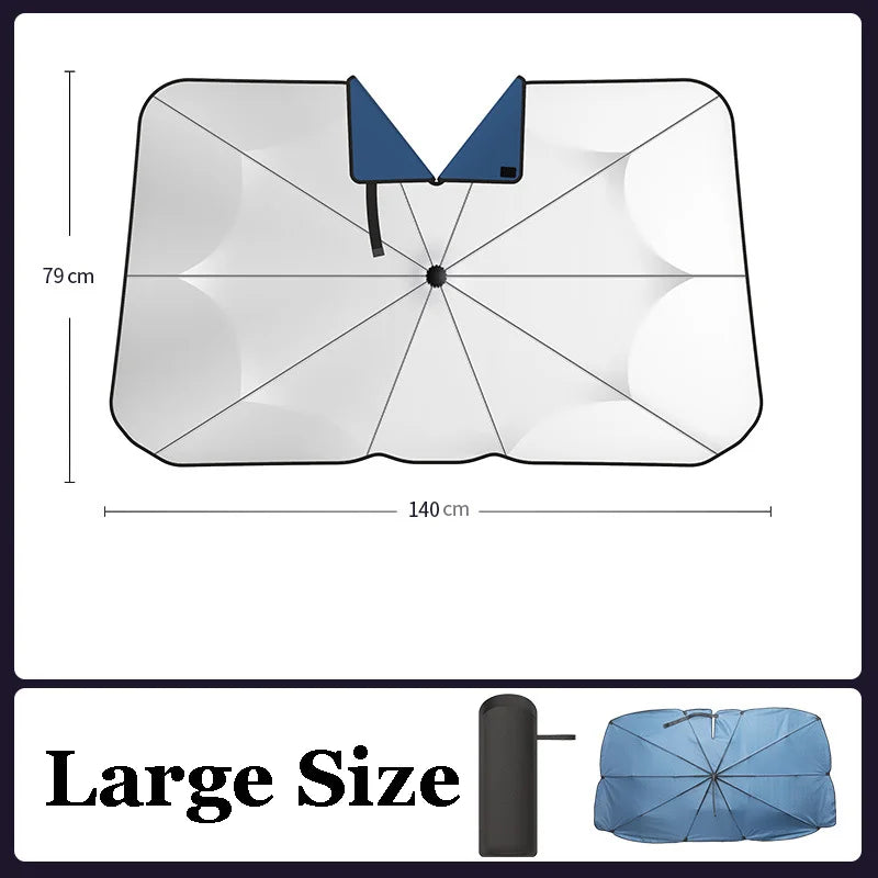 Car Sunshade Windshield Umbrella with 360 Degree Rotation Bendable Handle UV Protection