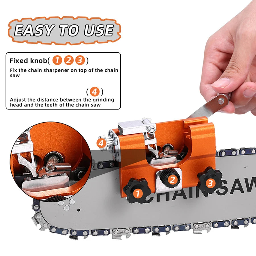 Portable Hand-Crank Chainsaw Sharpener with 4 Carbide Heads