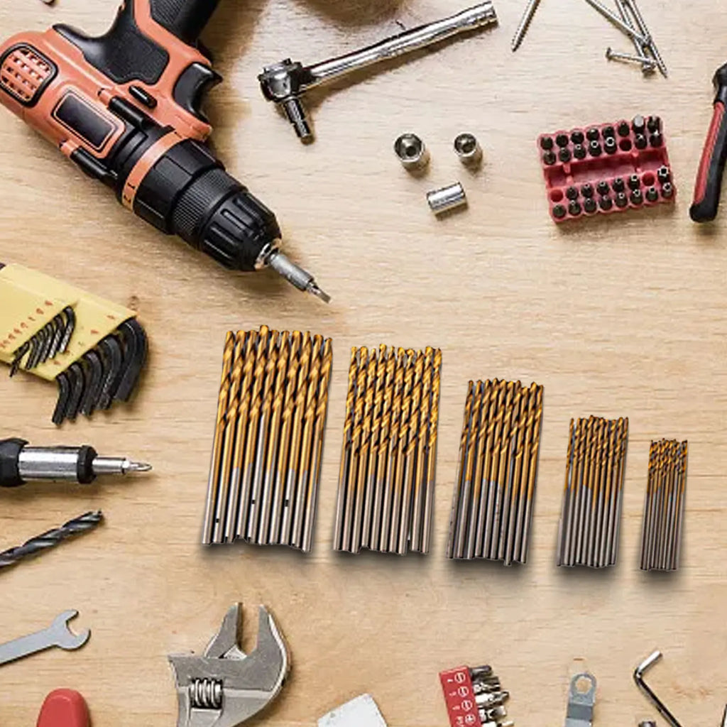 50 Piece HSS Drill Bit Set 1mm 1.5mm 2mm 2.5mm 3mm Gold Coated High Speed-Steel Drills For Metal Wood Plastic