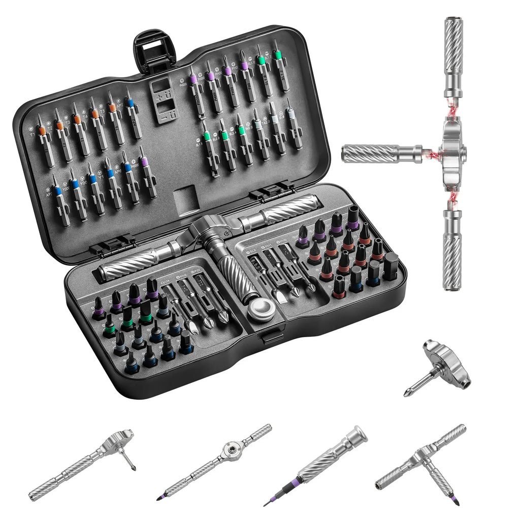 Precision 66in1 Magnetic Ratchet Screwdriver Set Detachable T-Handle Magneticizer Fix Furniture, Electronics & Bicycle