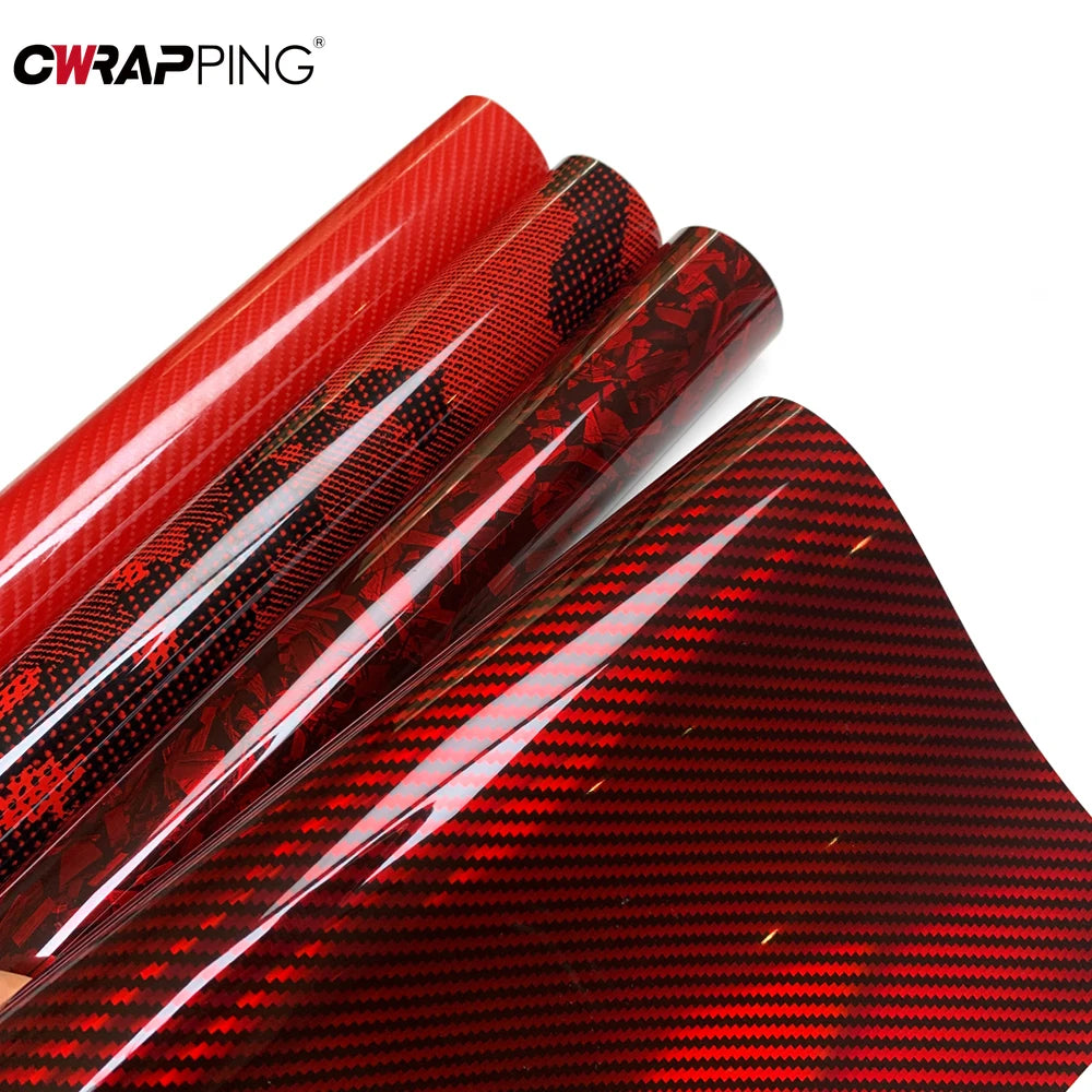 Red Carbon Fiber Vinyl Wrap Glossy Self-Adhesive Sticker 150cm - image 4