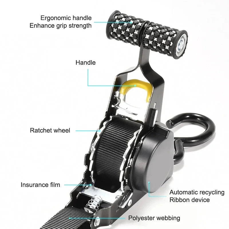Auto Straps For Cargo Tape Retractable Belts For Load Luggage Strap Ratchet Tensioner Belt For Motorcycles Ratchet Strap For Car