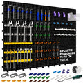 Plastic Pegboard Wall Organizer Kit, 6 Black Panels 91 X 40cm, 200 Accessories with Hooks, Clips & Holders, Modular Tool Storage
