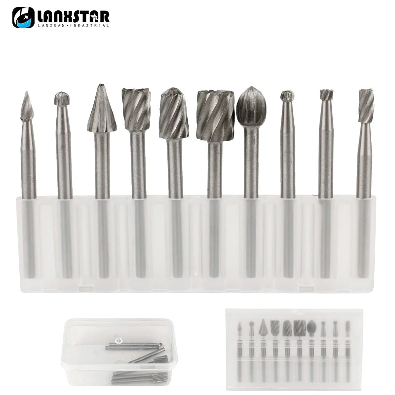 6/10pcs Set HSS Routing Router Drill Bits Set for Carbide Rotary Burrs Tools Wood Stone Metal Root Carving Milling Cutter