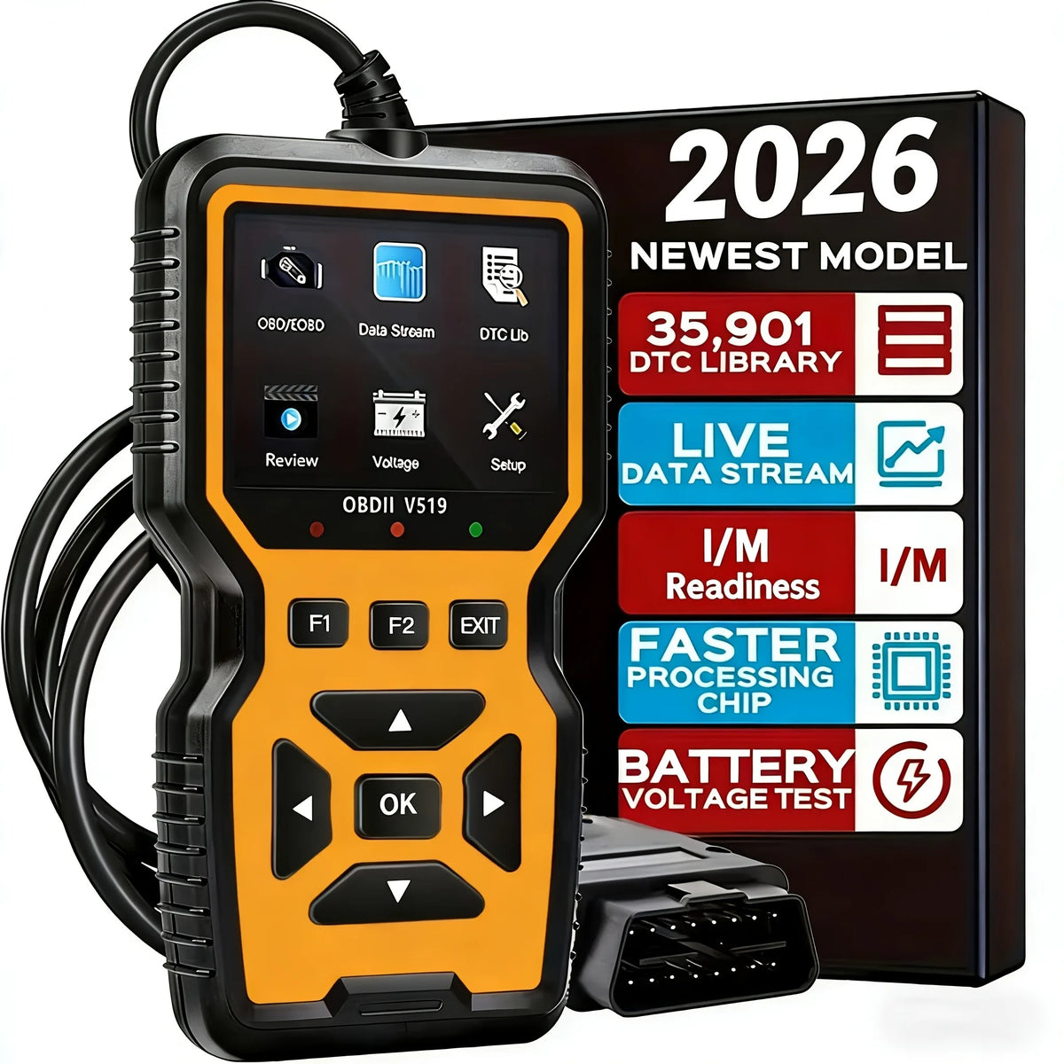 V519 OBD2 Scanner, USB Powered Code Reader with Live Data