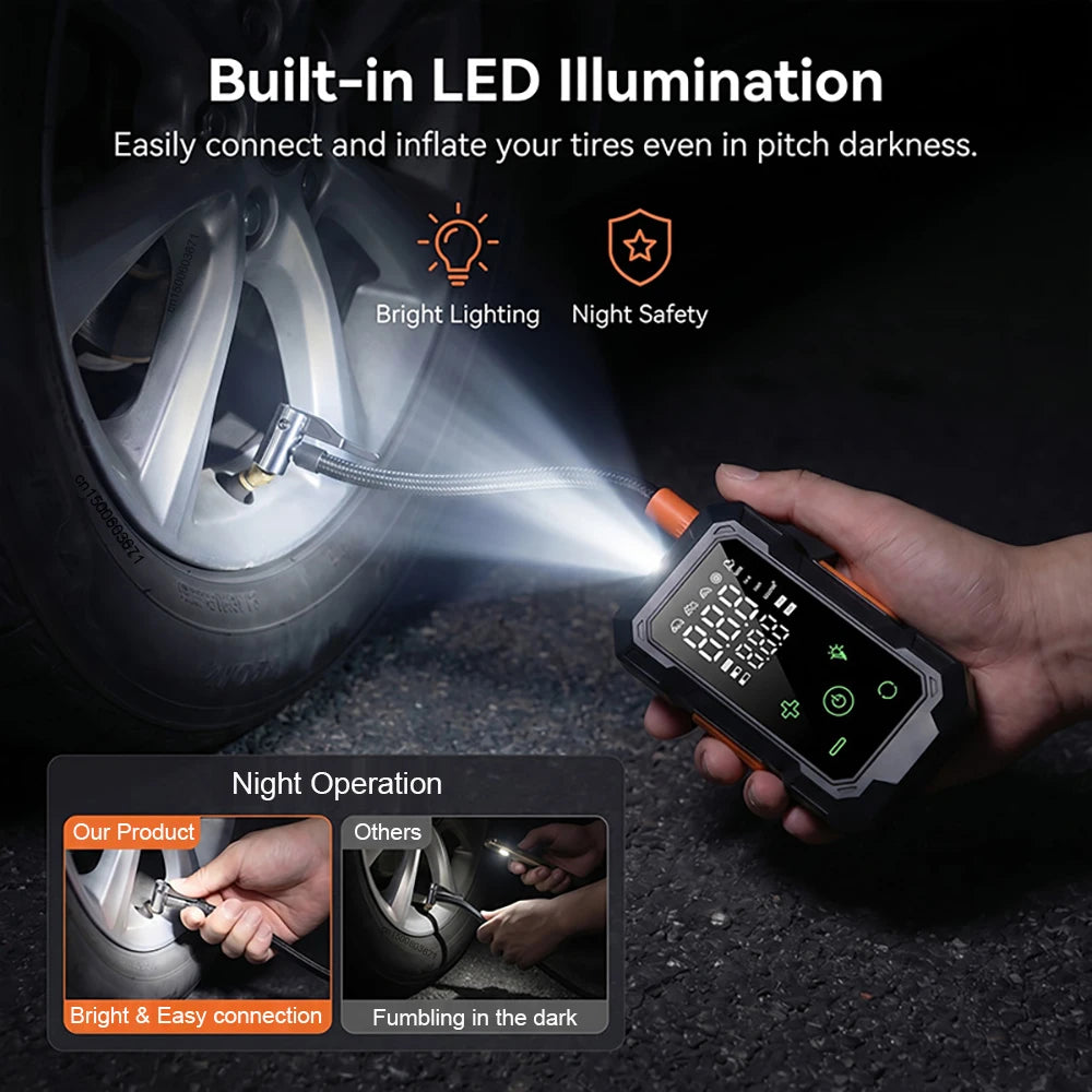 Cordless Portable Tire Inflator Air Pump with Digital Pressure Gauge LED Light