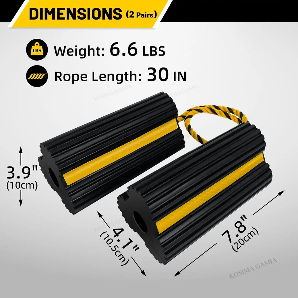 Heavy Duty Rubber Wheel Chocks Yellow Reflective Stripes for Small Airplane RV Truck Trailer