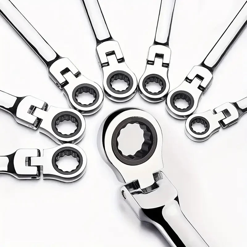 Ratcheting Combination Wrench Set, 6-22mm Metric Flex Head Ratcheting Wrench, Chrome Vanadium Steel Spanner with Bag