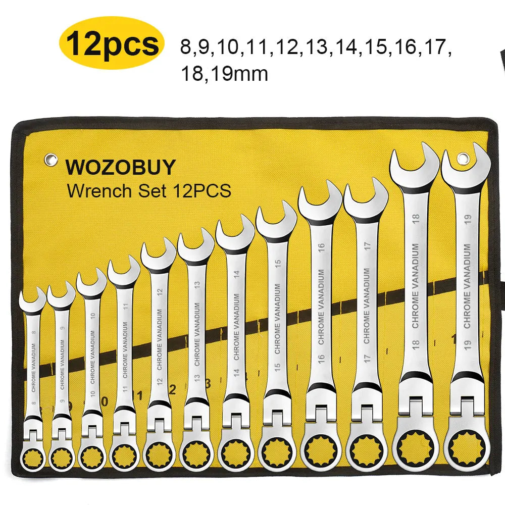 Ratcheting Combination Wrench Set 6-22mm Metric Flex Head Chrome Vanadium Steel