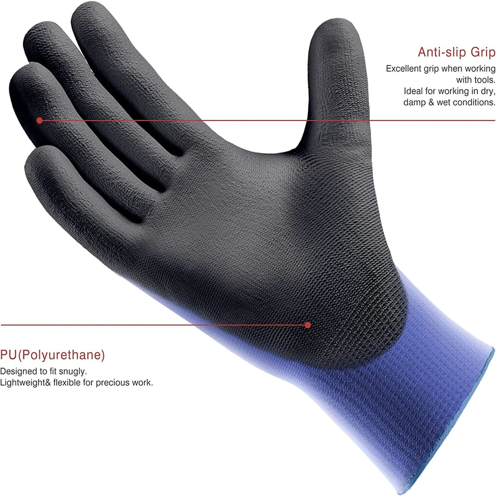 3 Pairs Ultra-Thin PU-Coated Work Gloves with Knit Cuff - image 3