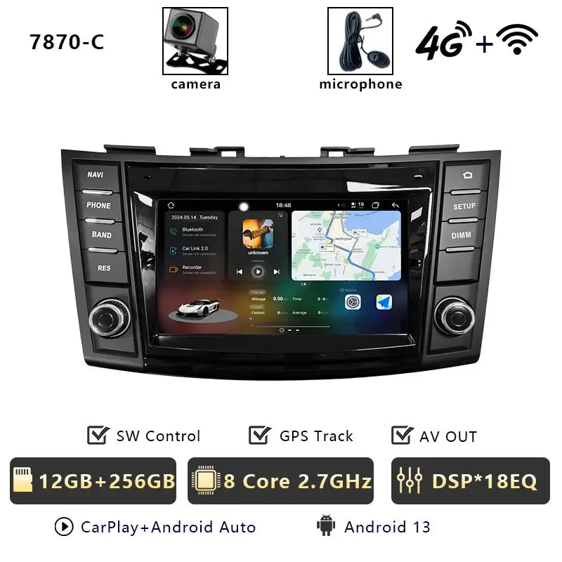 Suzuki Swift 2011-2016 Wireless CarPlay Android Auto 7" Player - image 11