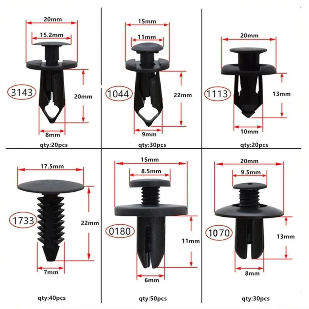 190-Piece Car Fastener Set - ABS Push Rivets, 6 Sizes - image 5