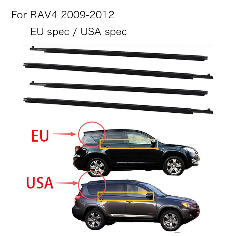 4Pcs Black Window Rubber Trim For RAV4 2009-2012 Weatherstrip Seal Side Door Glass Replacement Belt Waterproof 75720-0R020