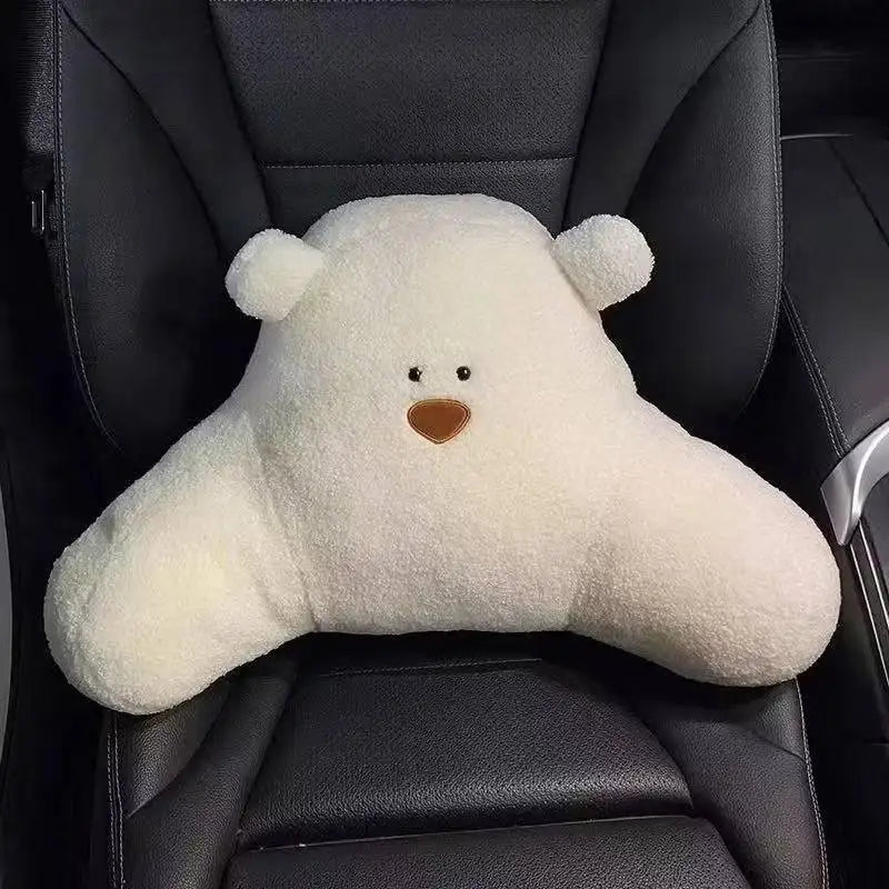 Pink Plush Bowknot Car Neck Pillow and Lumbar Cushion