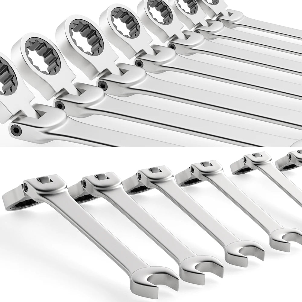 Combination Ratcheting Wrench Set, Chrome Vanadium Steel, with Bag - image 4