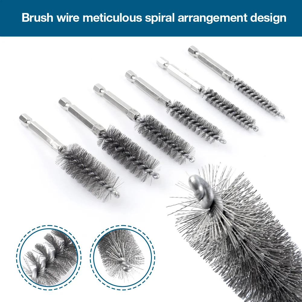 6/12-Piece Stainless Steel Wire Brush Set – 1/4" Hex Shank