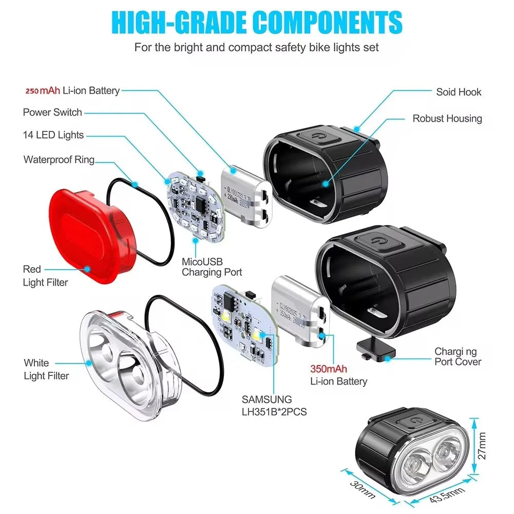Front Rear Bike Lights Rechargeable Bicycle Cycling USB Cycle Light for Bicycle Lighting Front/Rear/Set Bike Lantern Accessories