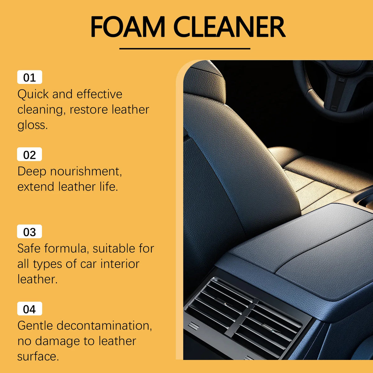 Multi-purpose foam cleaner spray for car interior and household surfaces